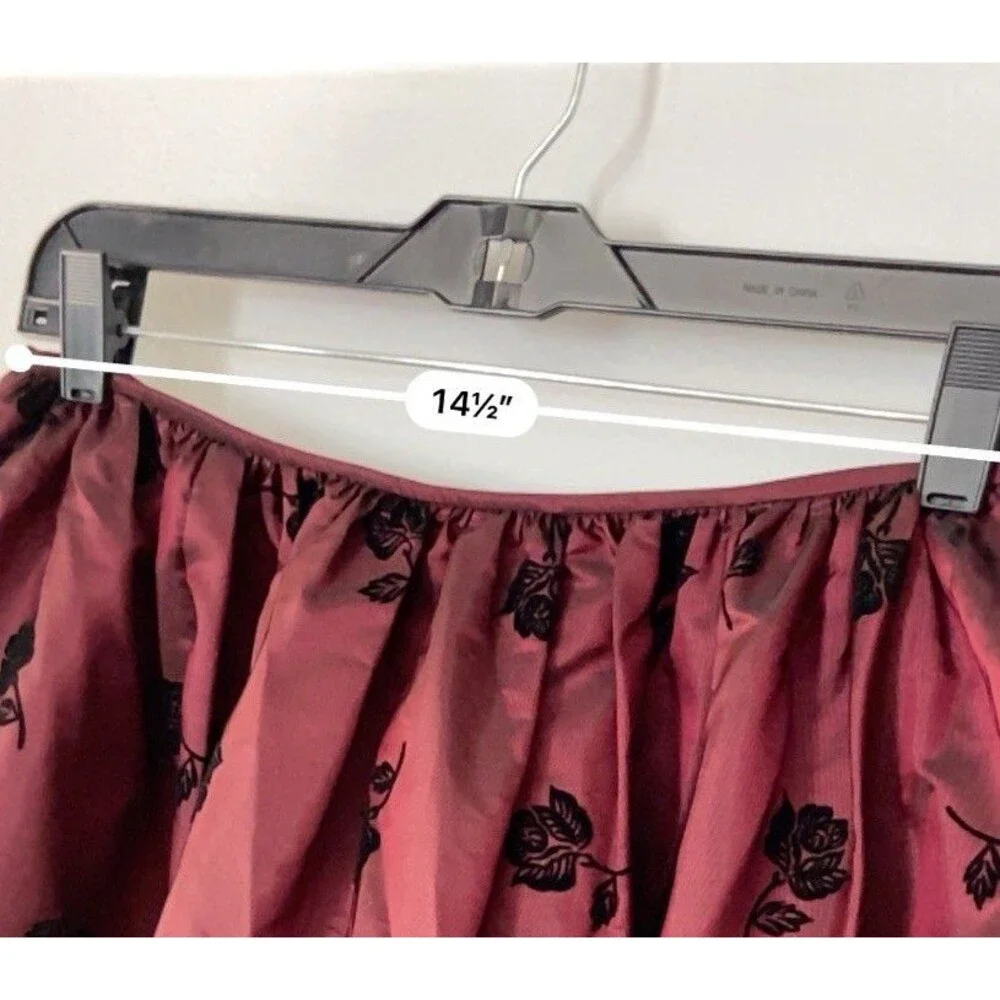 Vintage Jessica McClintock Y2K Velvet Rose Taffeta Skirt Size 10 Wine Whimsygoth